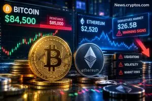 Bitcoin Faces Major Resistance Near $85,000 as Ethereum’s $26.5 Billion Derivatives Market Raises Volatility Concerns